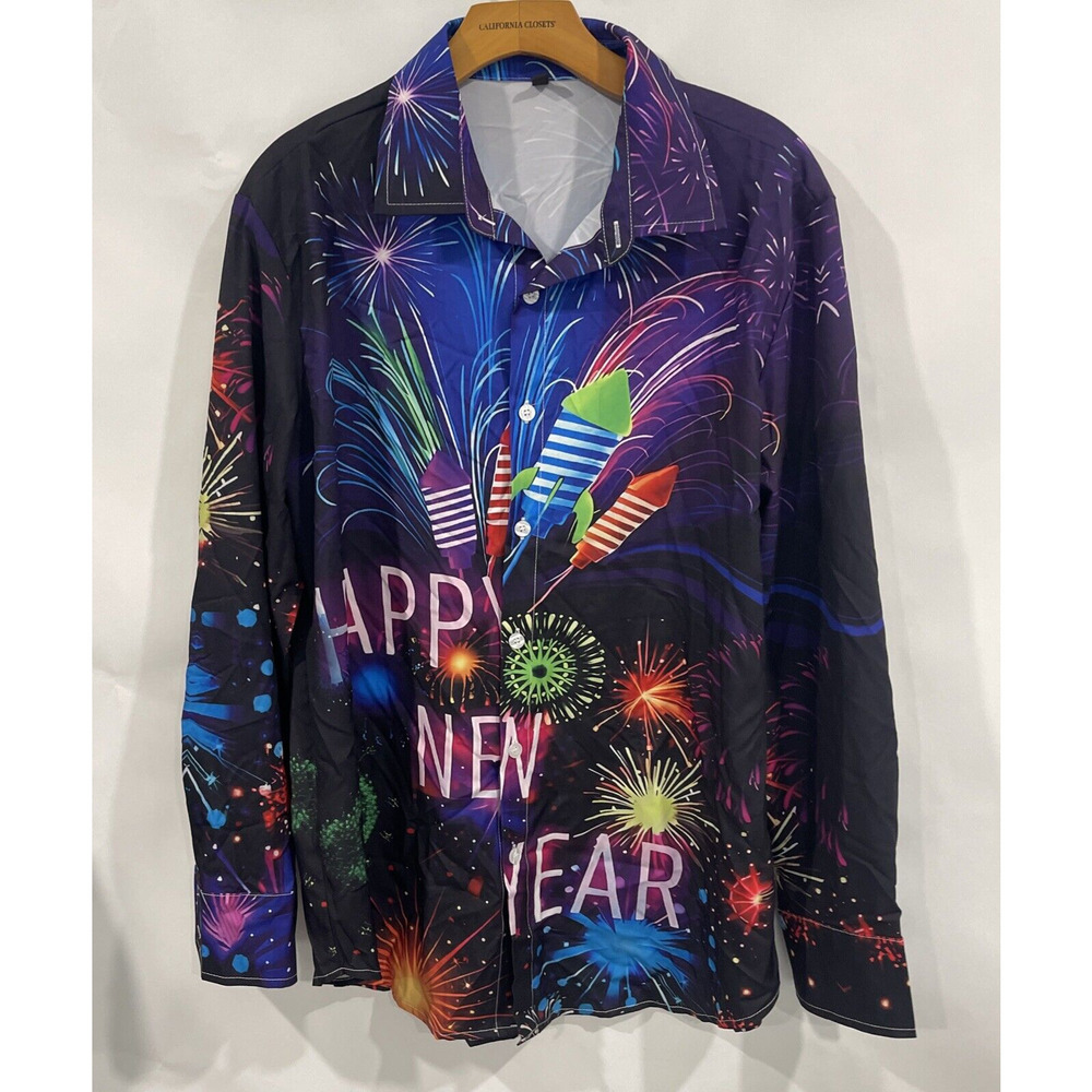 Mens Med New Years Eve Party Shirt Long Sleeve Button Up Disco Vegas Celebrate